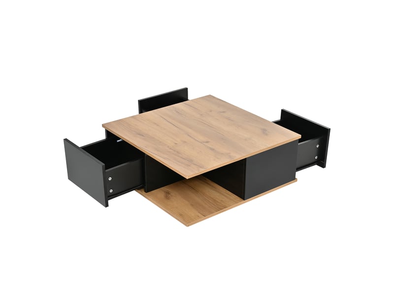Table basse, avec 3 tiroirs, 70 x 70 x h 31,5 cm, noir et bois, rangement pratique, structure en panneau de particules, pour votre salon et séjour Luxe haut de gamme - Conforama A