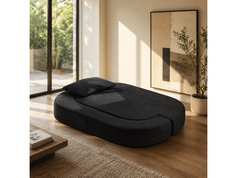 Chauffeuse convertible 2 places 130x200 cm, sans cadre rigide, mousse haute densité, 2 coussins, couverture 2-en-1, noir Morn Vibe - Conforama C