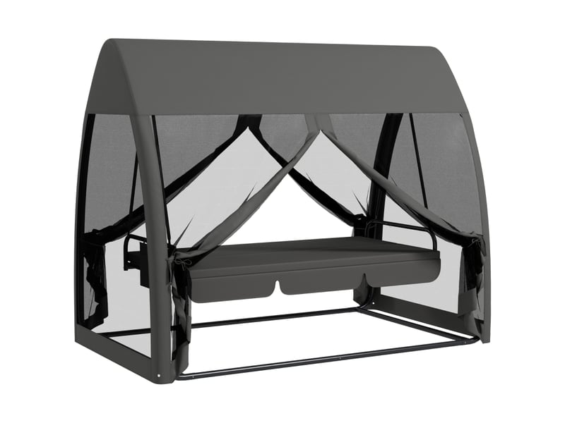  Balancelle de terrasse 3 places, balancelle de véranda convertible en lit, balancelle hollywood avec moustiquaire et structure en acier, grise  - Conforama A