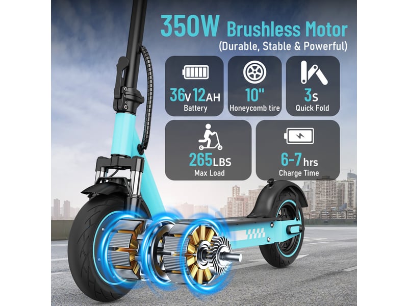  Trottinette électrique hiqis d9pro, double suspension, pneus alvéolés 10, bleu  - Conforama B