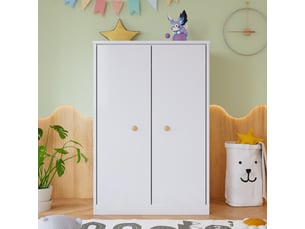Armoire de rangement 2 portes avec penderie compacte - poignées en bois, mdf blanc 80 × 50 × 120 cm