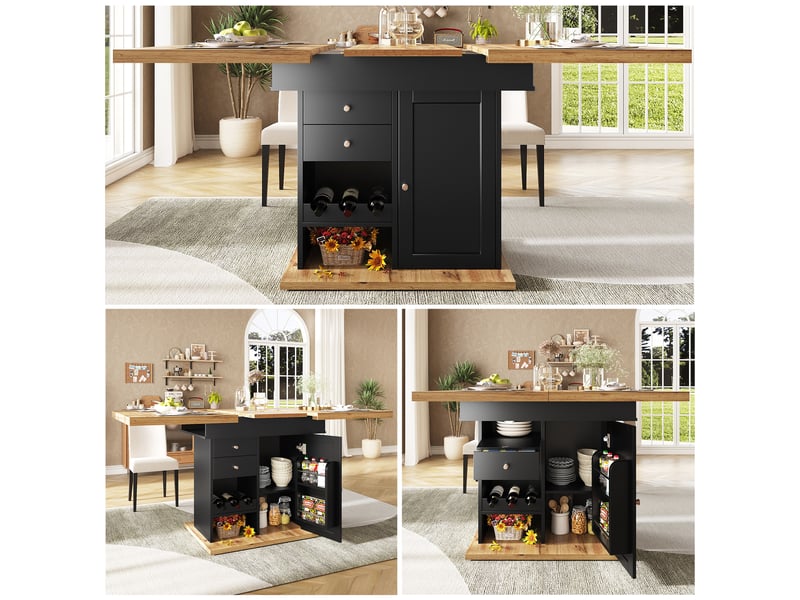  Table de séjour rectangulaire avec allonge noir - 80x110-140max.cm mdf table noir - Conforama B