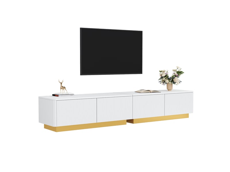  Meuble tv 200x40x35 cm avec 2 tiroirs et 2 portes coloris blanc  - Conforama A
