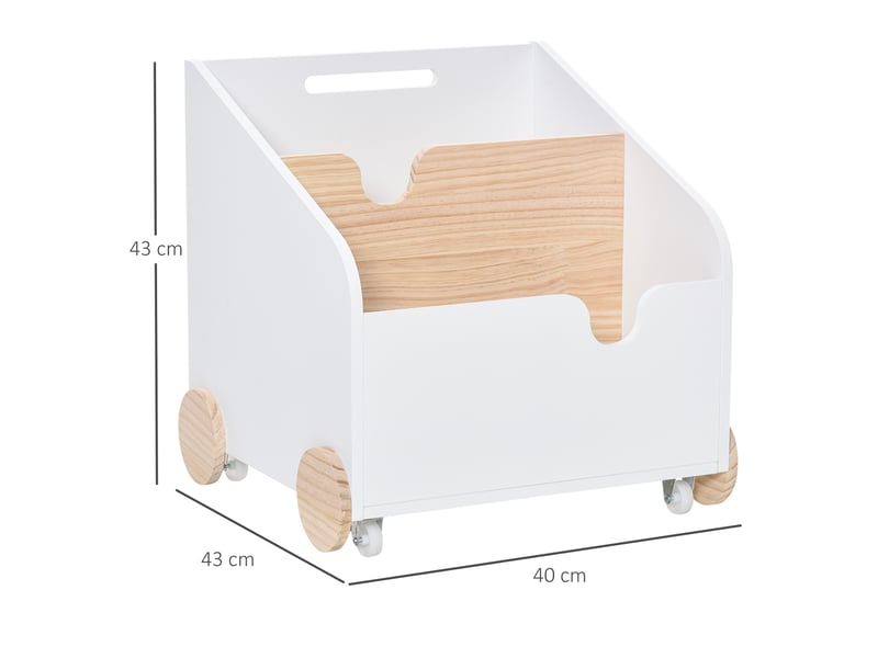  Coffre rangement jouets bois, 2 compartiments, roulettes et poignée. Chambre enfant, 40 x 43 x 43 cm, blancnaturel.  - Conforama D