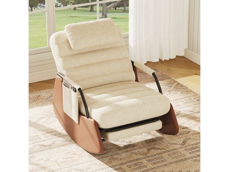  Fauteuil à bascule en laine d'agneau - 91.5 x 67 x 92 cm-beige - chaise à bascule ergonomique avec repose-pieds et dossier réglable  - Conforama C
