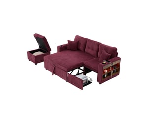 Canapé droit fixe <strong></strong> <strong></strong> 3 places Velours côtelé rouge avec coffre de rangement