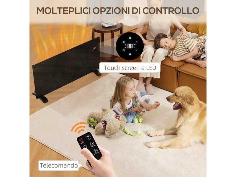  Chauffage à convection 2000 w, température réglable avec télécommande, minuterie 24 heures et hebdomadaire, noir  - Conforama D