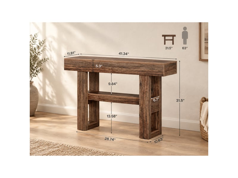  Console d'entrée 105 x 30 x 80 cm marron en mdf, 2 niveaux de rangement avec pieds réglables pour couloir  - Conforama C
