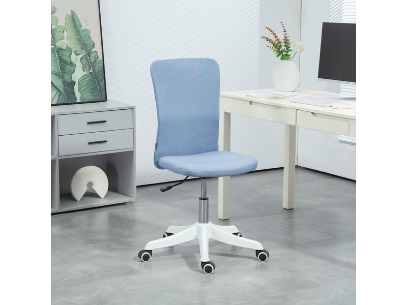  Chaise de bureau à roulettes, hauteur réglable, revêtement en lin synthétique, pour bureau ou espace de travail, 53 x 43 x 85-93 cm, bleue  - Conforama D