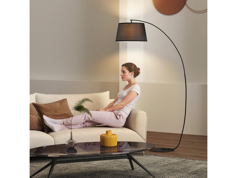  Lampadaire incurvé pour le salon – lampe arquée moderne en métal – lampadaire en métal et lin noir  - Conforama D
