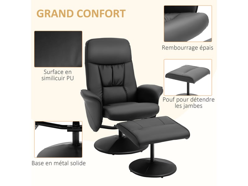  Fauteuil relax avec repose-pied fauteuil de relaxation relaxant pivotant 360° et inclinable dossier pour tv  - Conforama R