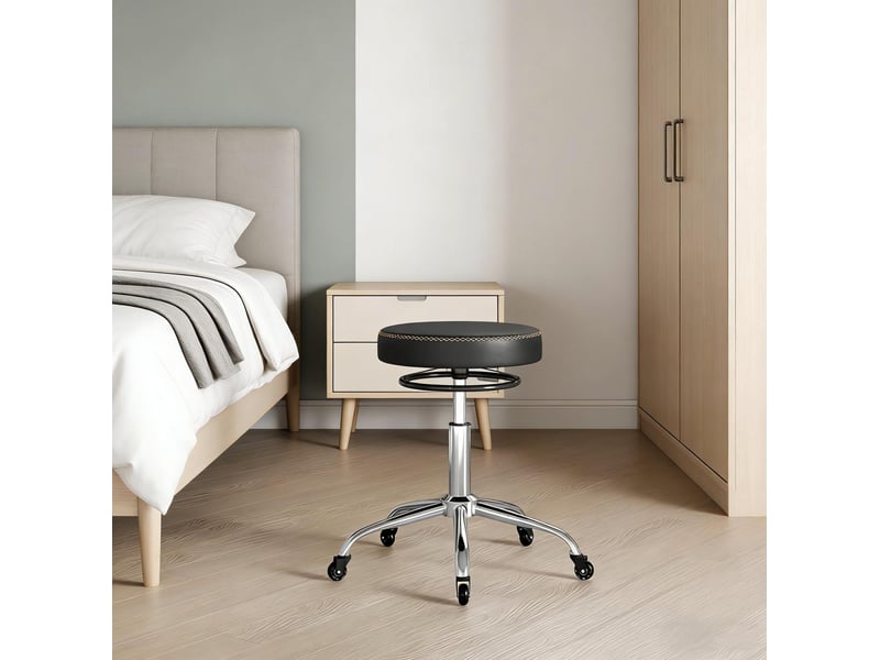  Tabouret de bureau réglable 46-58 cm avec roulettes acier et siège pu noir 4071258313286 - Conforama D