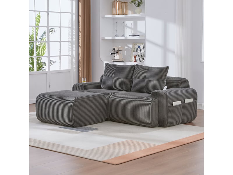  Canapé modulable, canapé de salon – porte-gobelets, gris foncé, en velours tricoté  - Conforama D