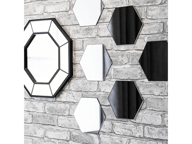  Miroir mural hexagonal 24 pièces, miroir mural adhésif argenté 46 × 40 × 23 mm, miroir mural autocollant hexagonal en acrylique  - Conforama C