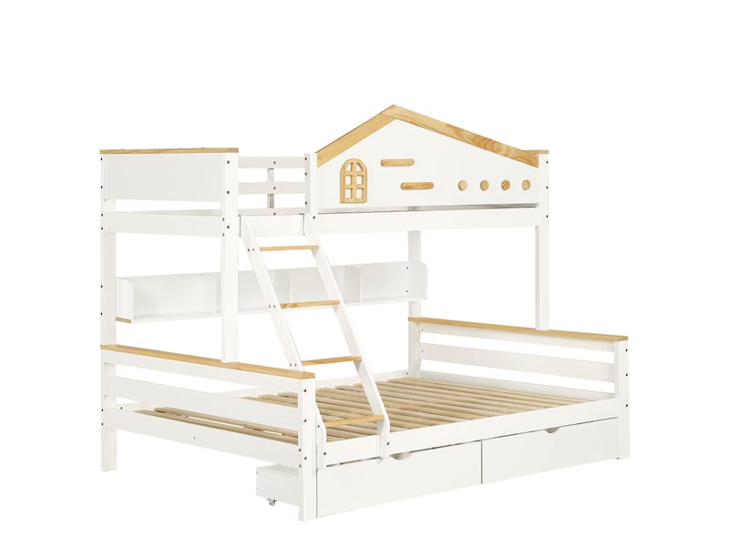 Lit superposé 90x200 cm et 140x200 cm avec tiroirs et échelle - Conforama E