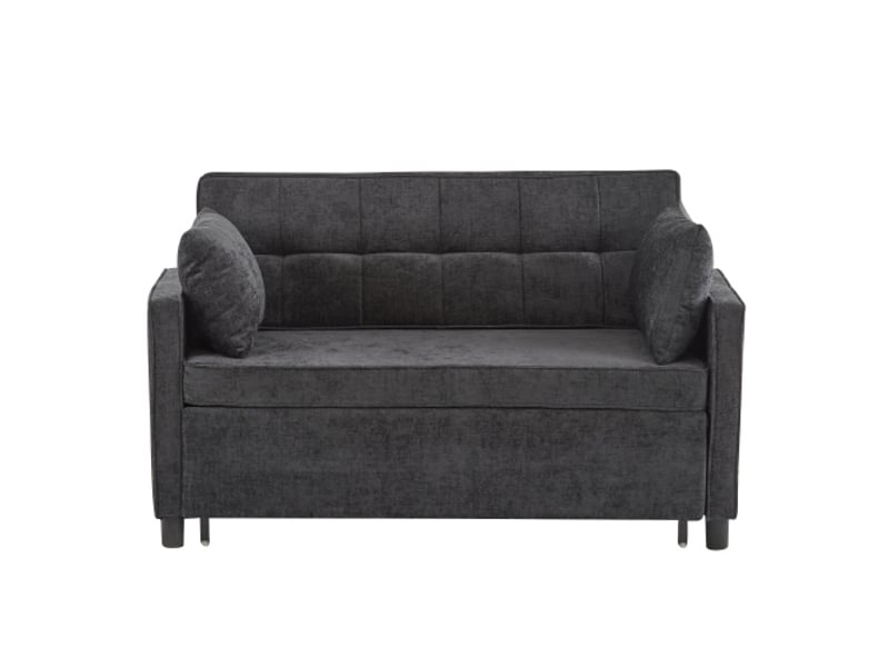  Canapé droit, 85×142×75 cm, avec fonction lit, dossier réglable, mousse haute densité, tissu en chenille, noir  - Conforama A