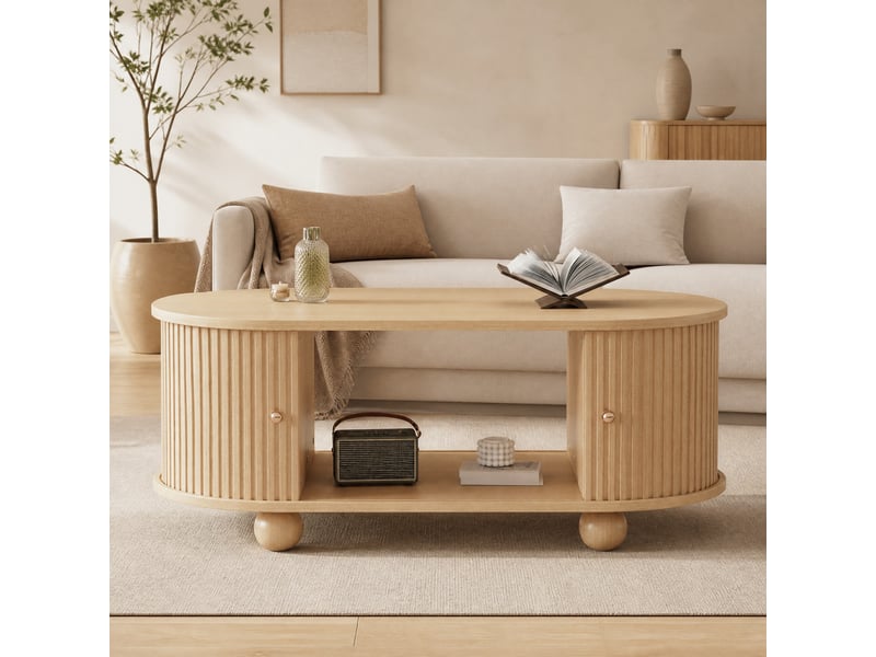  Table basse ovale avec rangement – mdf finition bois – 100 x 50 x 40 cm  - Conforama B