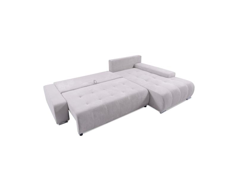  Canapé d'angle convertible velutti l velours côtelé poso gris clair, méridienne droite avec coffre  - Conforama C