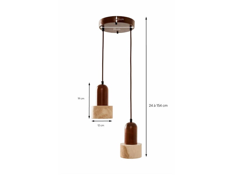  Suspension design 2 spots en travertin et effet bois noyer iris  - Conforama C