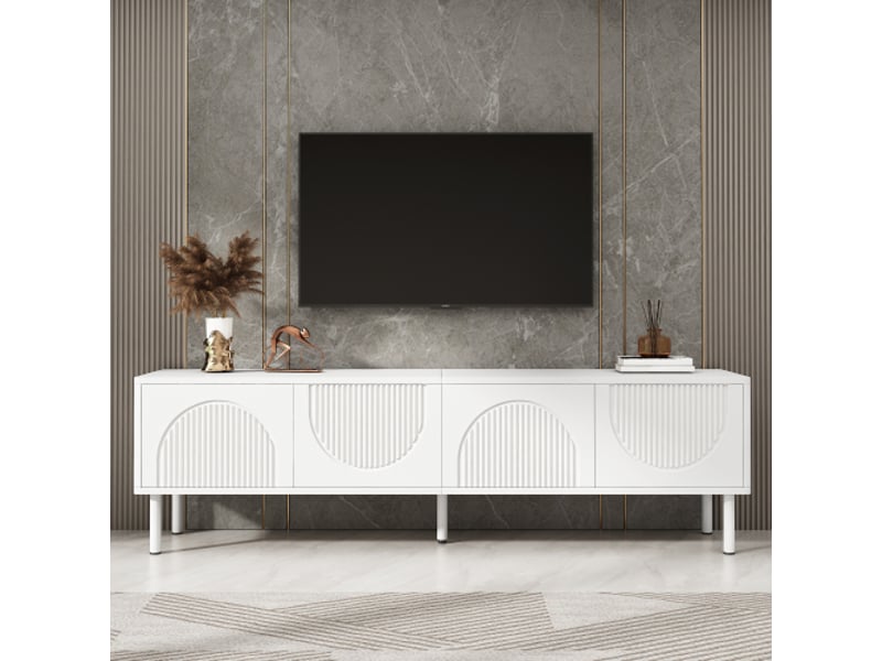 Meuble tv 180 cm gl7512w – rangement et gestion des câbles, fini mat, design minimaliste – salon, chambre et entrée - Conforama B