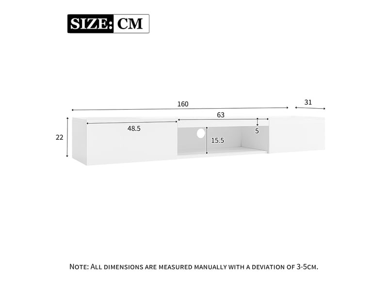  Meuble tv mural blanc haute brillance avec led bluetooth contrôlée par application 160x31x22 cm pour tv 70 pouces, rangement moderne  - Conforama C