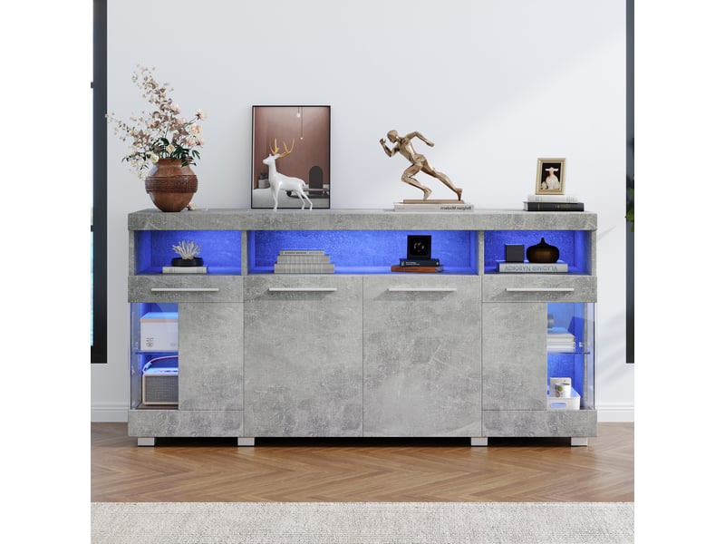  Ensemble meuble tv blanc avec table basse, meuble tv blanc brillant avec led bluetooth, meuble tv de 181 cm pour téléviseur jusqu'à 80 pouces  - Conforama D