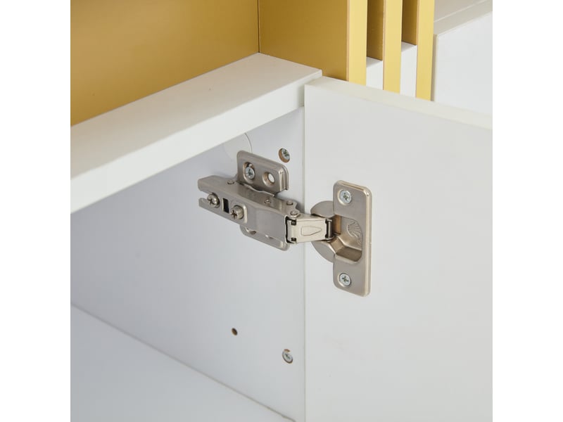 Buffet blanc moderne 3 portes 140 cm avec plateau effet marbre et finitions platine - Conforama R
