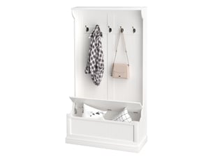 Porte-manteau étagère chaussures, banc, entrée, 5 crochets, rangement, 96x34x179,7 cm, ivoire.