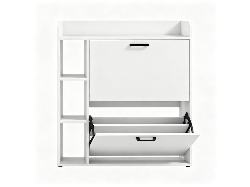  Meuble à chaussures 2 abattants et 3 niches blanc 83 x 24 x 90.5 cm  - Conforama A