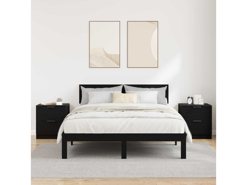  Vidaxl table de chevet 2 pièces chêne noir 2 tiroirs meuble rangement 45x39x50cm salon chambres  - Conforama D