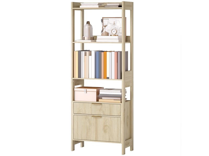  Bibliothèque haute, meuble de rangement avec 4 étagères ouvertes et 2 tiroirs cannelés, 60 x 30 x 160 cm, bois naturel  - Conforama B