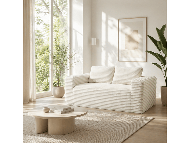 Canapé 2 places sans montage en velours côtelé rembourré beige pour petit espace 160 × 88 × 58 cm - Conforama D
