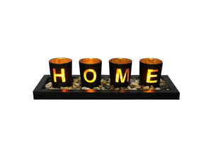 Decoration de table ensemble de bougeoirs, comprend 4 tasses en verre, des pierres naturelles et un plateau en bois