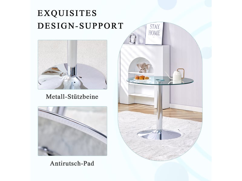  Table haute ronde 85 cm avec plateau en verre et piètement stable - lpospi - métal argenté, verre transparent 85 × 76 cm  - Conforama E