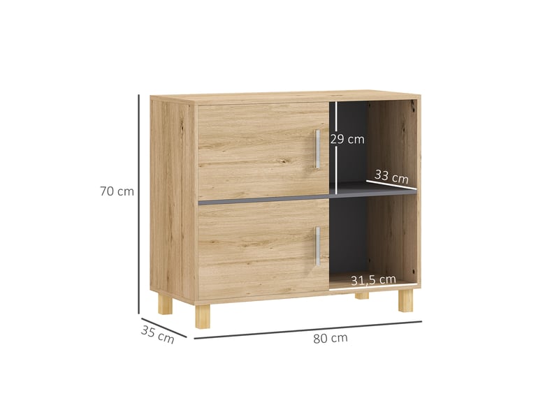  Meuble de salle de bain, meuble de rangement avec compartiments ouverts et placard, dim. 80 x 35 x 70 cm, bois naturel  - Conforama C