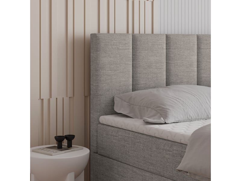  Boxspring meril 200x200 cm, lit complet avec matelas, gris  - Conforama D