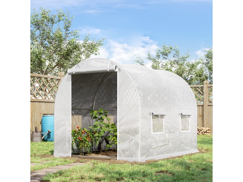  Serre de jardin tunnel 6 m² 3l x 2l x 1,9h m acier galvanisé renforcé diamètre 2,4 cm + pe haute densité fenêtres porte blanc  - Conforama D