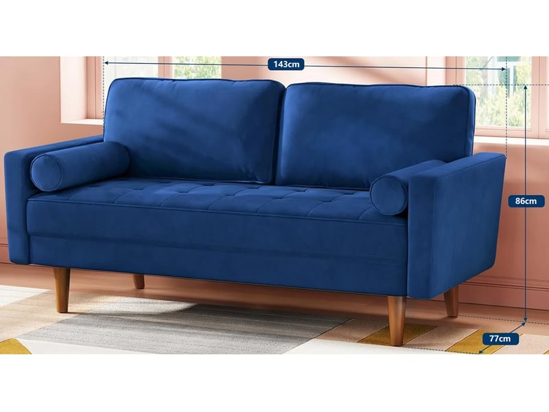  Canapé droit 2 places en velours moderne,canapé à bras roulés,loveseat avec accoudoirs,148l x 78l x 85h cm,bleu  - Conforama C