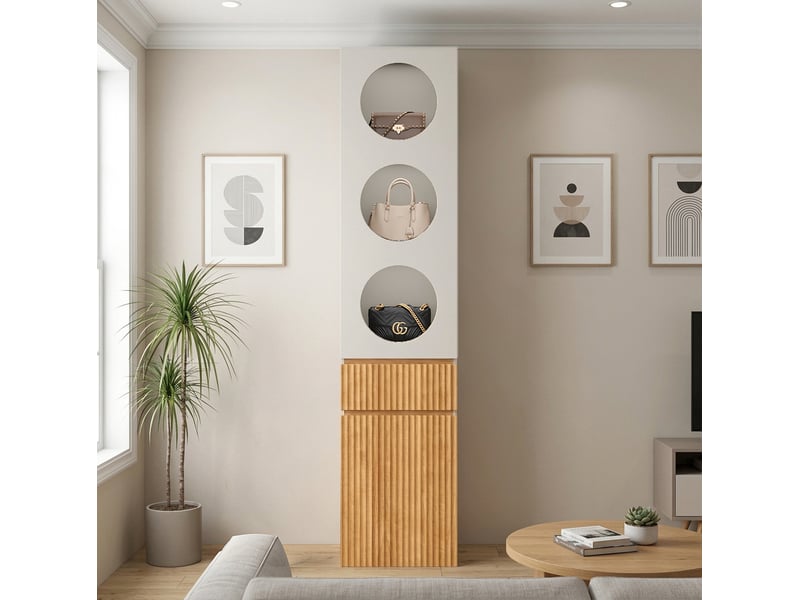  Armoire haute avec 2 portes, 1 tiroir et 5 niches de rangement, pour chambre, salle de bain ou salon, 45 × 50 × 200 cm  - Conforama D