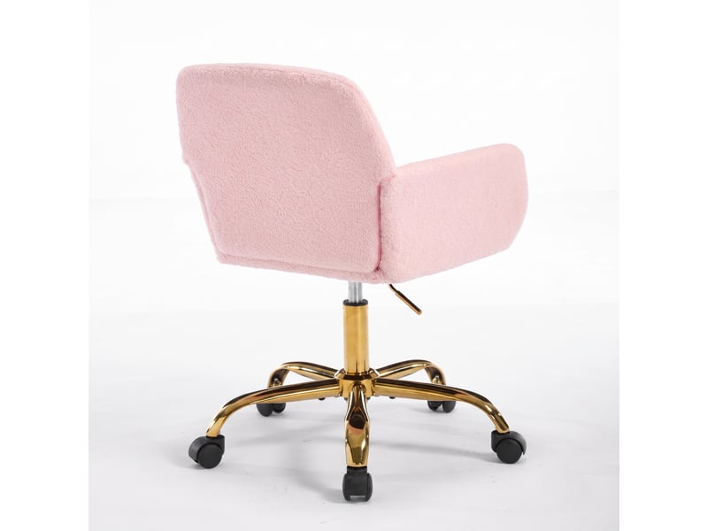 Chaise de bureau pivotante 55 x 53 x 76.2-84.3 cm – hauteur réglable avec pieds dorés et roulettes – fausse fourrure - rose - Conforama A