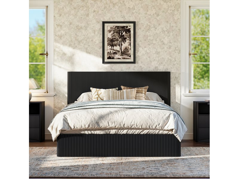  Lit coffre 160 x 200 cm avec sommier à lattes et système hydraulique noir  - Conforama E