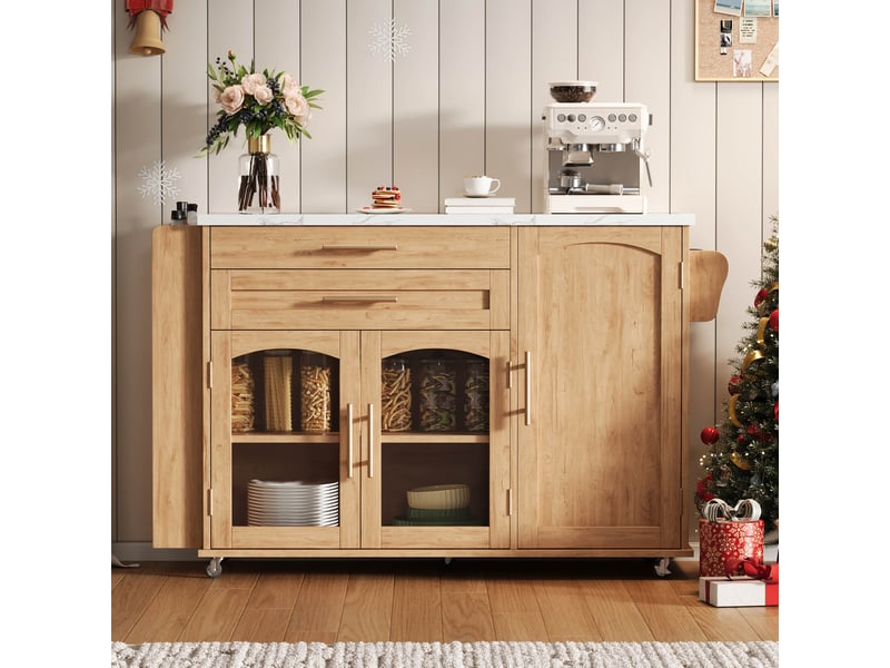  Îlot de cuisine mobile sur roulettes avec plateau rabattable, chariot de cuisine mdf, 138x70x90 cm  - Conforama D