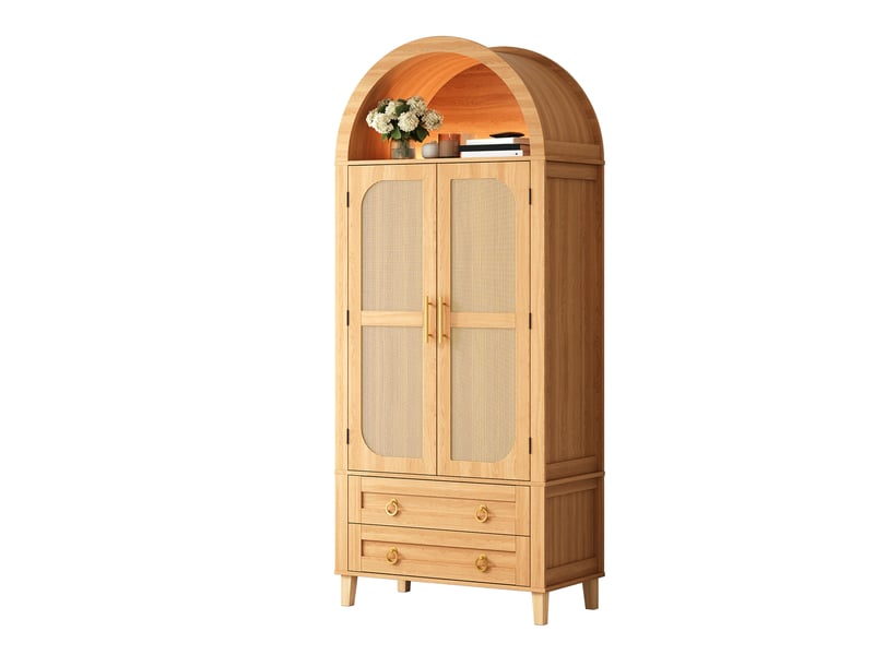 Buffet haut arche 76 cm décor bois naturel, 2 portes, 2 tiroirs et led Fay Lum - Conforama A
