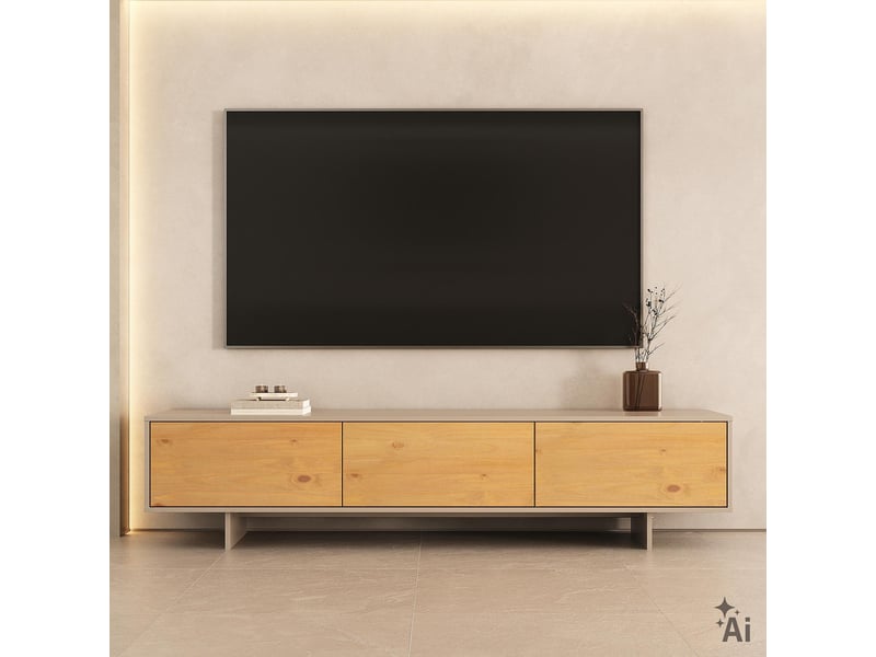  Meuble tv arto l 184 cm 3 portes en bois - blanc cachemire et chêne  - Conforama B