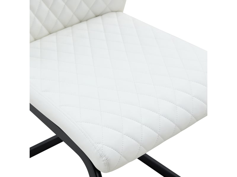  Chaises de salle à manger 2 pièces motif losange blanc, dossier haut et assise rembourrée, piètement métal noir antidérapant et résistant pour restaurant  - Conforama D