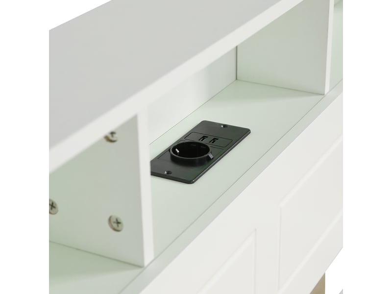 Lit enfant 120x200 cm avec lit gigogne 90x190 cm, bandeau led et prises intégrées, pin et mdf, blanc, sans matelas - Conforama E