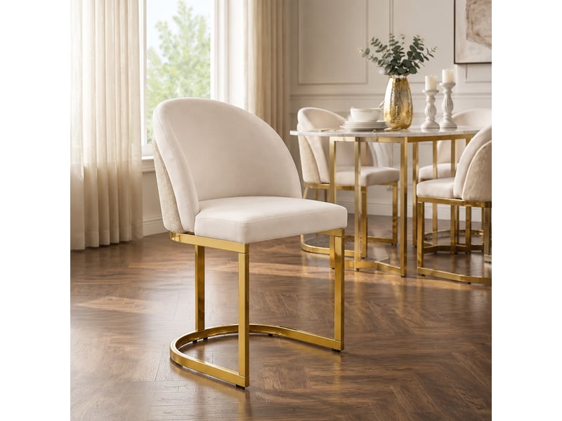 Lot de 6 chaises de salle à manger en chenille beige et doré - Conforama C