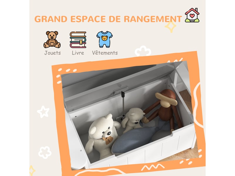 Coffre à jouets pour enfants 2 en 1 et banc vérin pneumatique 68,5l x 34l x 58h cm - avec dossier et accoudoirs  - Conforama W