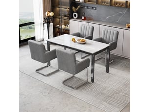 Lot de 4 chaises salle à manger empilables à dossier ergonomique  - métal, simili cuir gris 56×57×86 cm