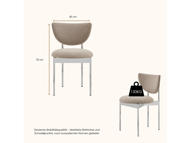  Lot de 2 chaises de salle à manger 45x75 cm style scandinave tissu kaki clair  - Conforama C